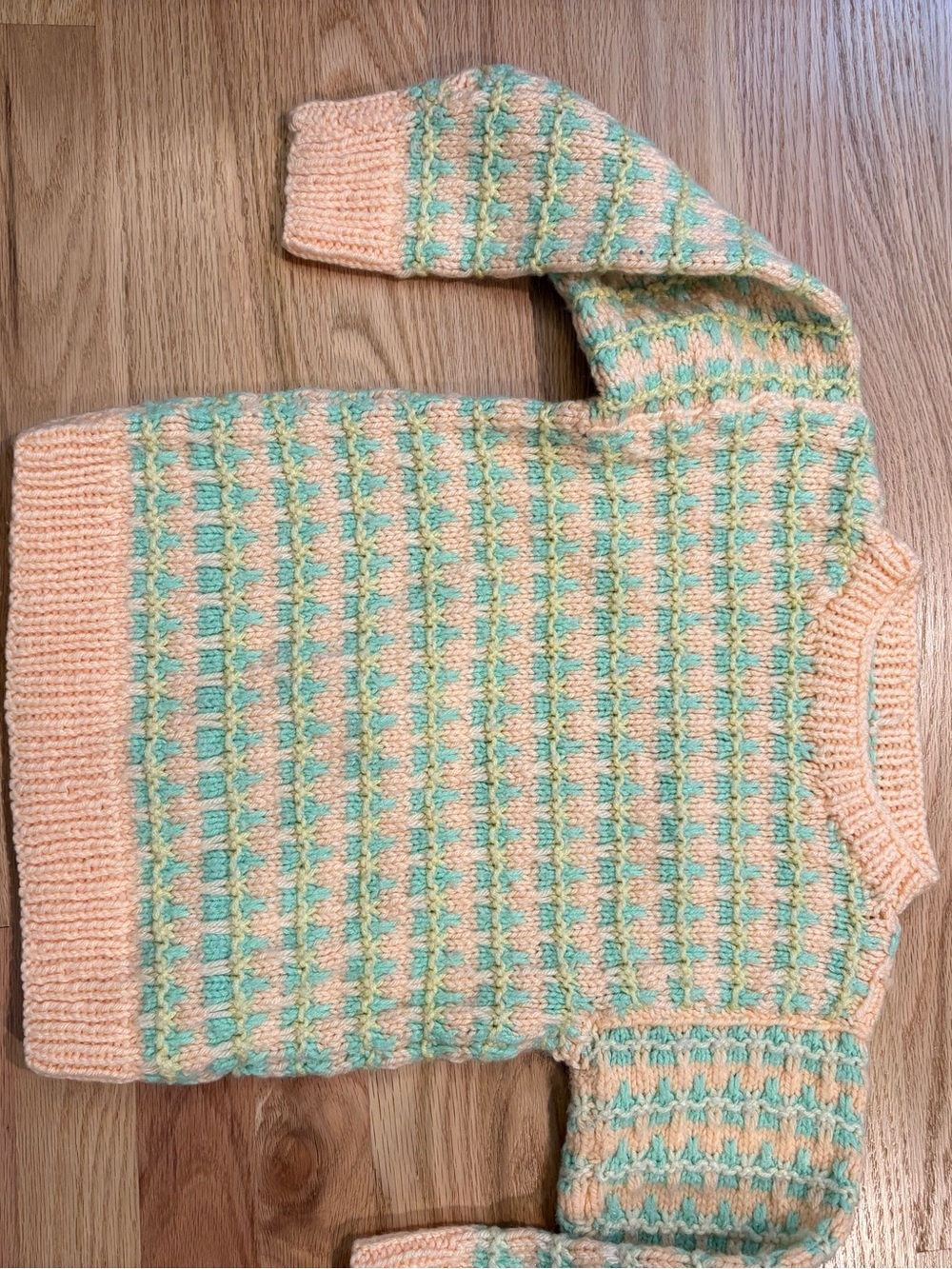 Unbranded Kids Peach & Mint Patterned Knit Sweater